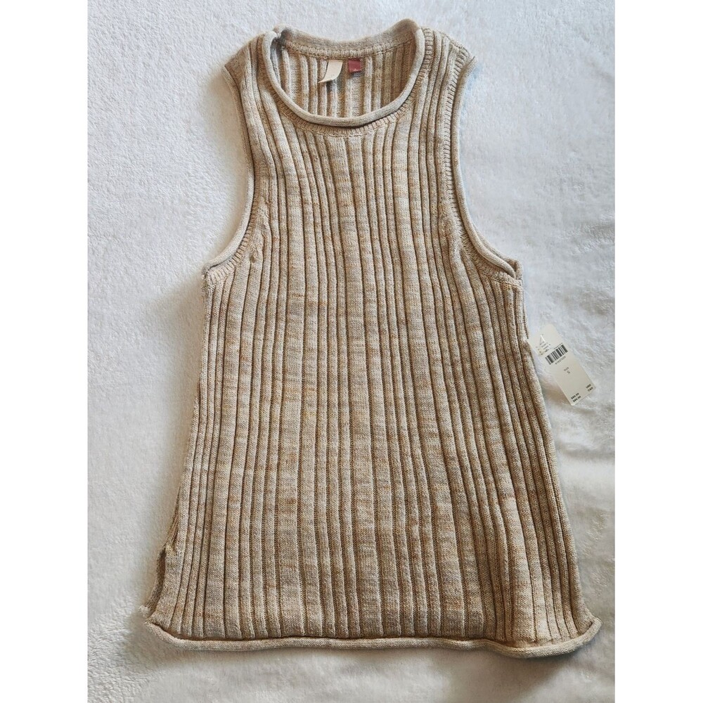 Pilcro Neutral Ribbed Knit Sleeveless Top — Beige